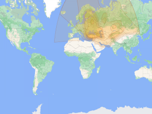 Azerspace 2/Intelsat 38: Eurasia footprint map